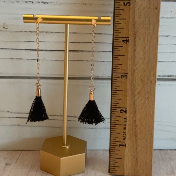 Gold Tone Fringe Tassel Drop Earrings - Picture 3 of 3